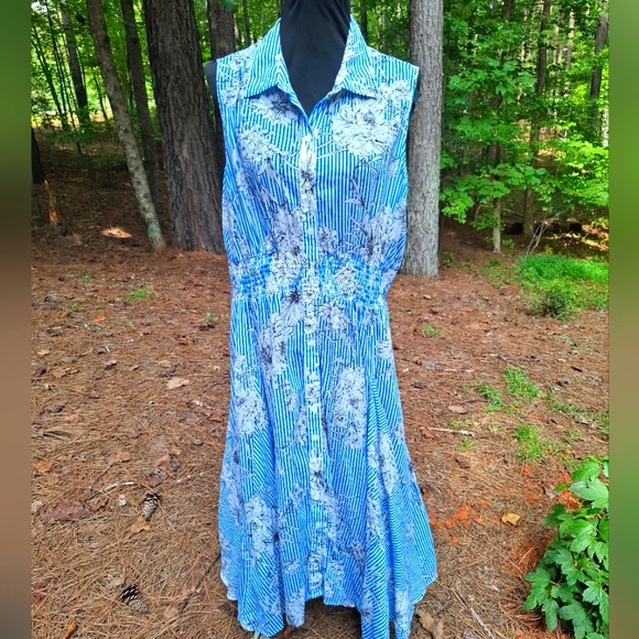 CHELSEA & THEODORE Maxi Dress Sleeveless Full Flare Skirt Boho Blue Size 2X - Picture 1 of 7
